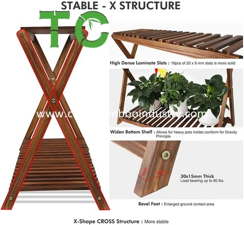 Wholesale Foldable Bamboo Flower Stand Wood Shoe Shelf Plant Stand