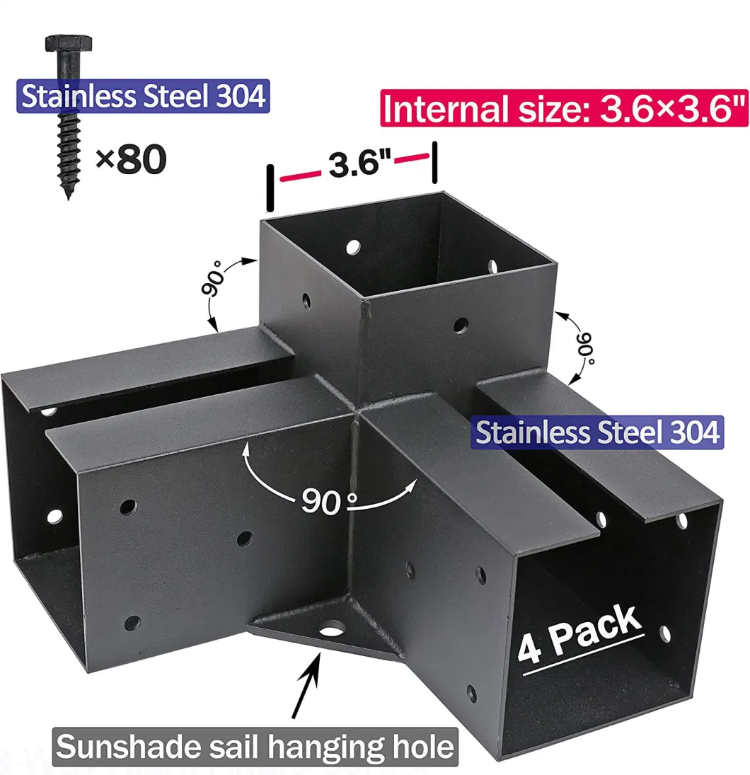 Metal 3 - Way 6X6 Right Angle Corner Bracket for Wood Beams Gazebo Pergola Kit Bracket