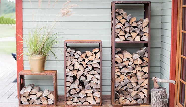 Firewood Storage Rack Rustic Firewood Log Storage Rack Firewood Basket Storage in Metal Corten Steel